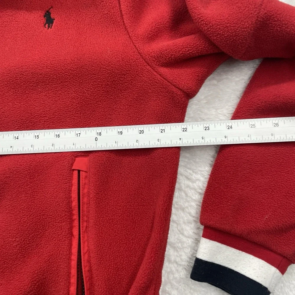 Vtg Polo Ralph Lauren Fleece Full Zip Jacket Mens Large Hood Collar Red‎ Striped
